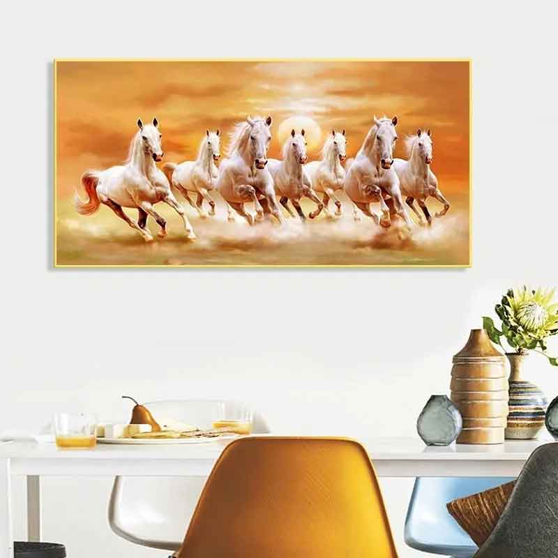 7 Running Horses Yellow Sky Canvas Wall art