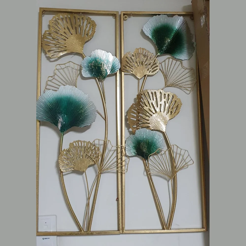 Metal 3D Wall Art Golden and Green Shade Leaf