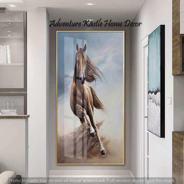 Running Horse in Dirt and Sky Crystal Porcelain 3D Wall Art