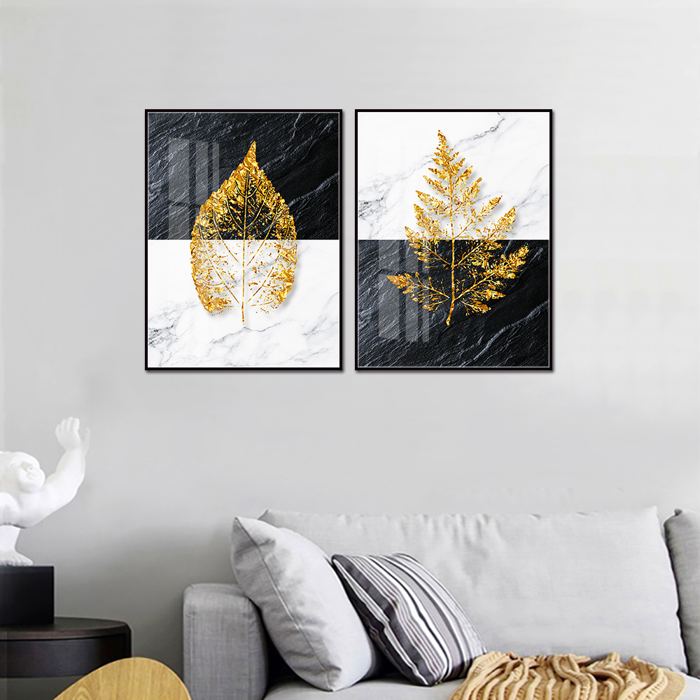 Maple Golden Leaf Black and White Marble Look | Crystal Porcelain 5D ...