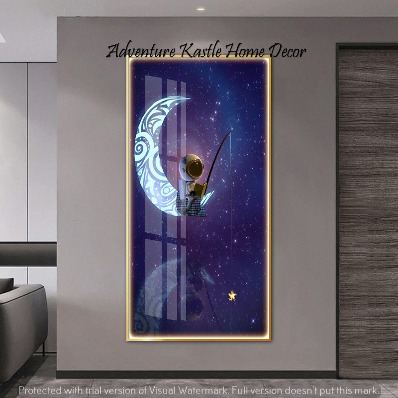Child on the Moon Imagination, Crystal Porcelain Wall Art,