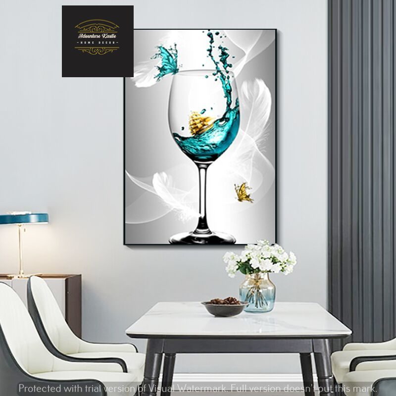 Crystal Porcelain 3D Wall Art, Aqua Blue Single Wine Glass