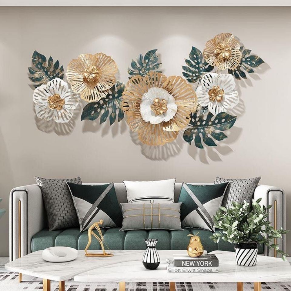 3D floral and leaves landscape large size metal wall art