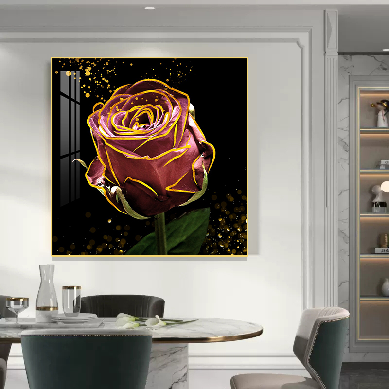 Elegant Red Rose Crystal Porcelain 5D Wall Art