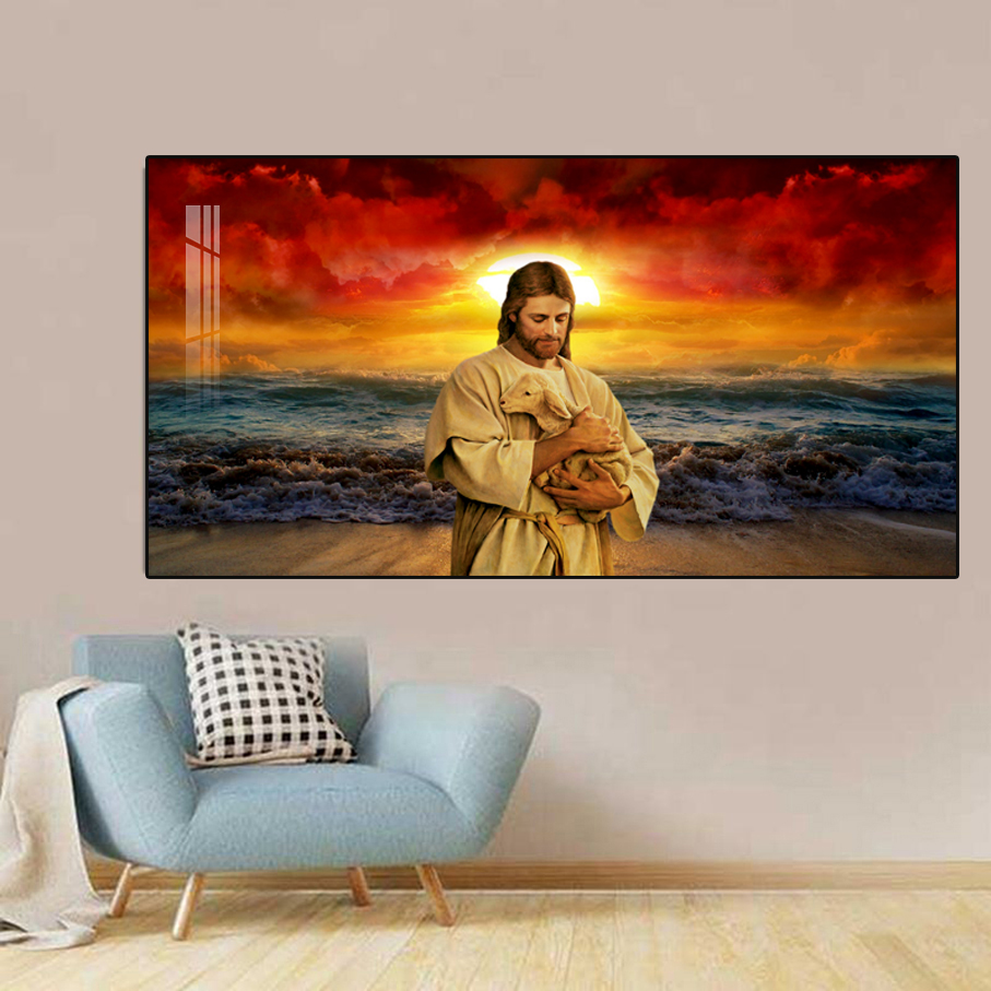 Jesus holding the lamb Crystal Porcelain 3D Wall Art
