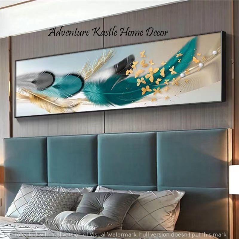 Teal Feathers and Butterflies Landscape and Portrait Style | Crystal Porcelain 5D Wall Art