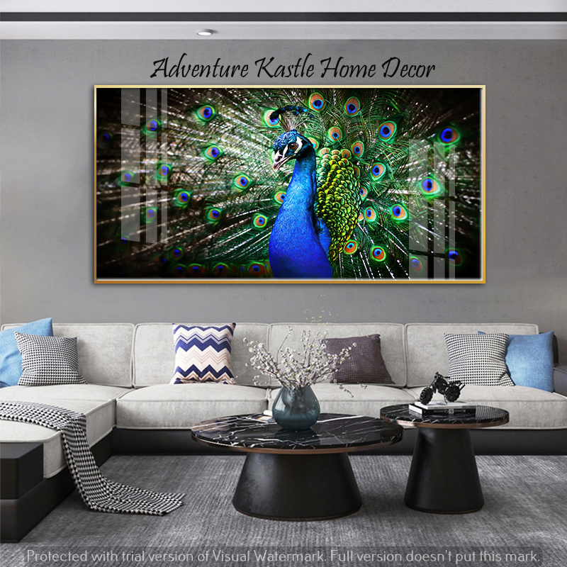 Landscape Peacock and Feathers Crystal Porcelain 3D Wall Art