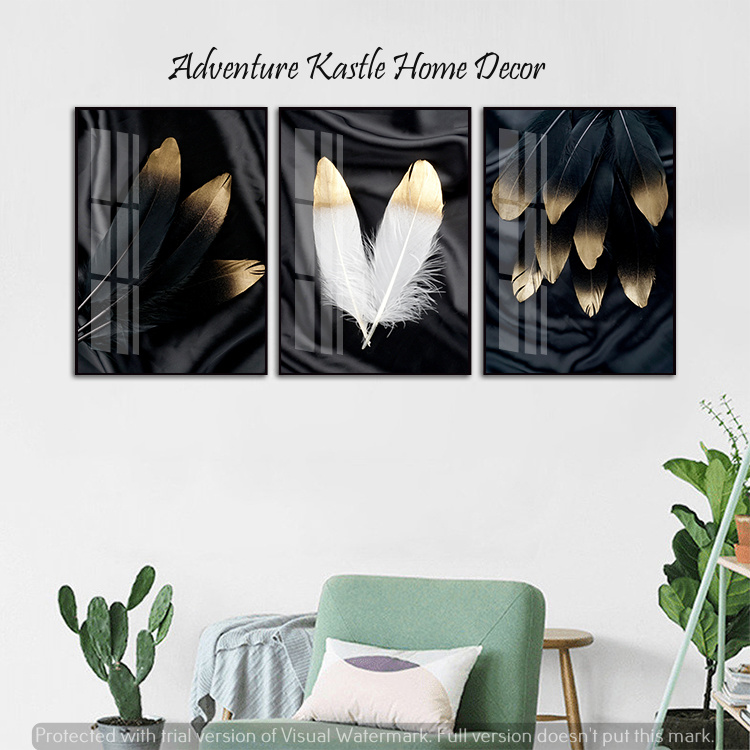 Golden White Feathers Crystal Porcelain 3D Wall Art