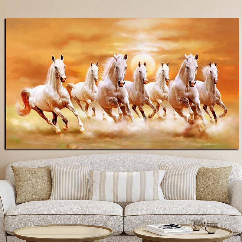 Running Horses in Yellow Sky Crystal Porcelain 3D Wall art