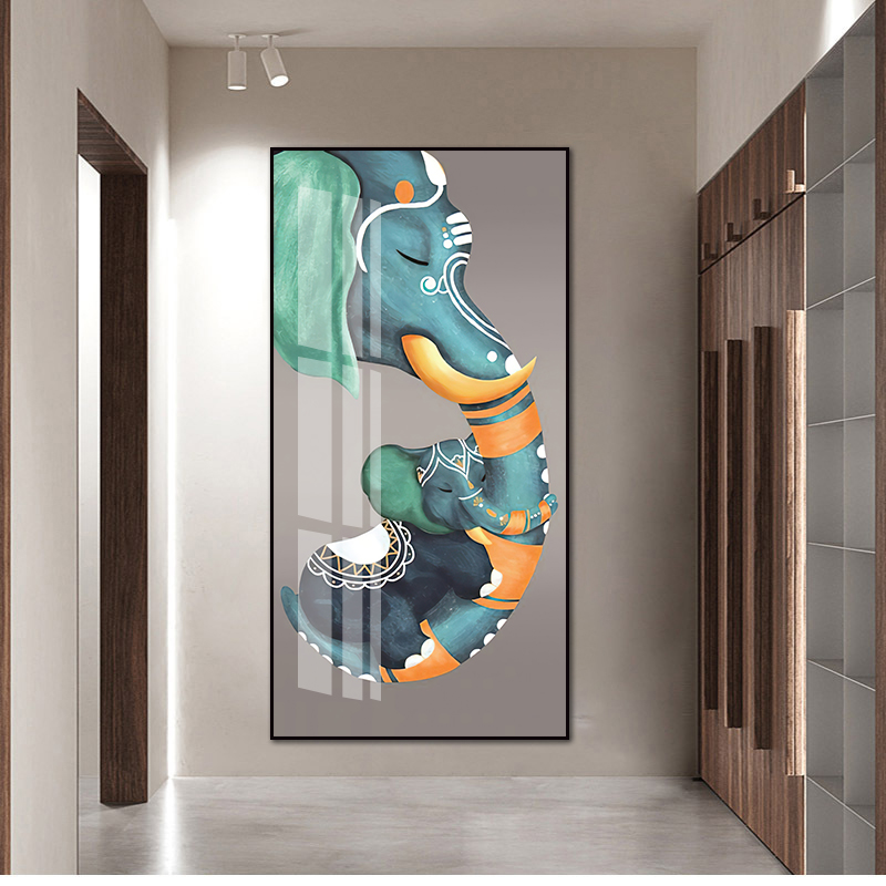 Mother Curdling Baby Elephant, Crystal Porcelain 3D Wall Art