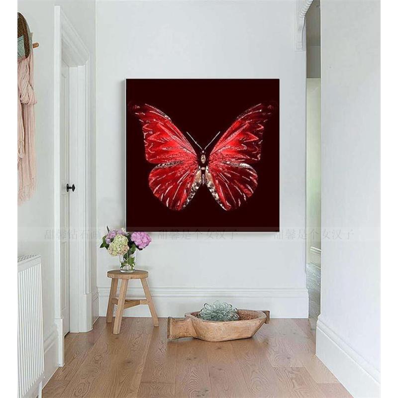 Red Butterfly Crystal Porcelain 5D Diamonds Wall Art