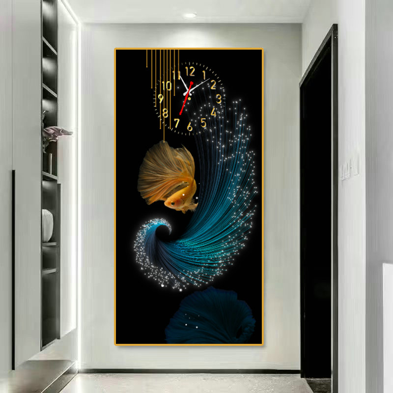Golden Fish Crystal Porcelain 3D Wall Clock