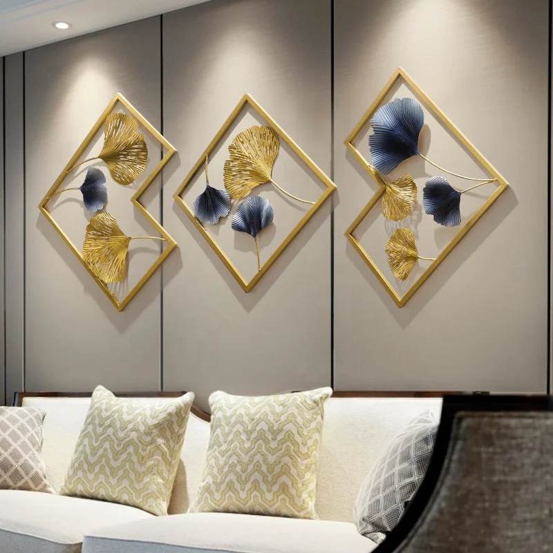 3D Look Set of 3 Gold & Grey Ginkgo Leaves Metal Wall Decor