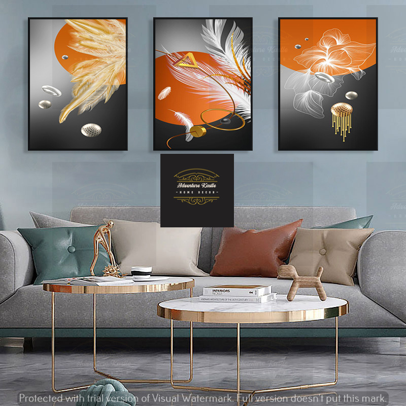 Set of Three Abstract Feathers | Crystal Porcelain 5D Wall Art