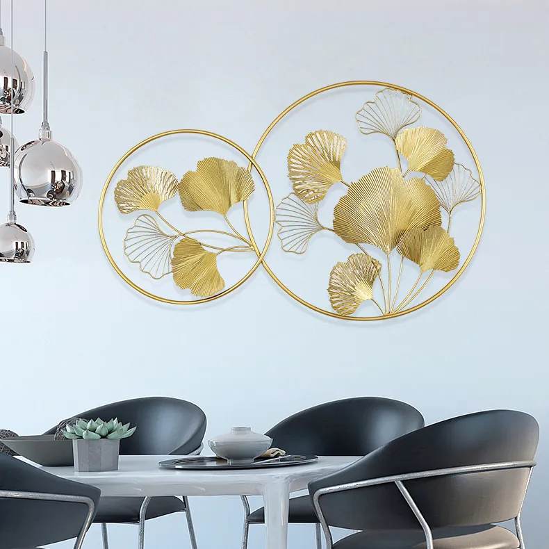 3D Metal Wall Art 2 Golden Circles Ginkgo leaves