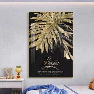 Golden Botanical Leaf, Crystal Porcelain 5D Diamonds Wall Art