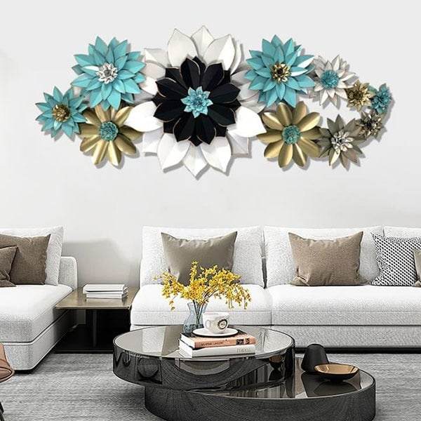 Floral Blue White XXL Decorative | 3D Metal Wall Art