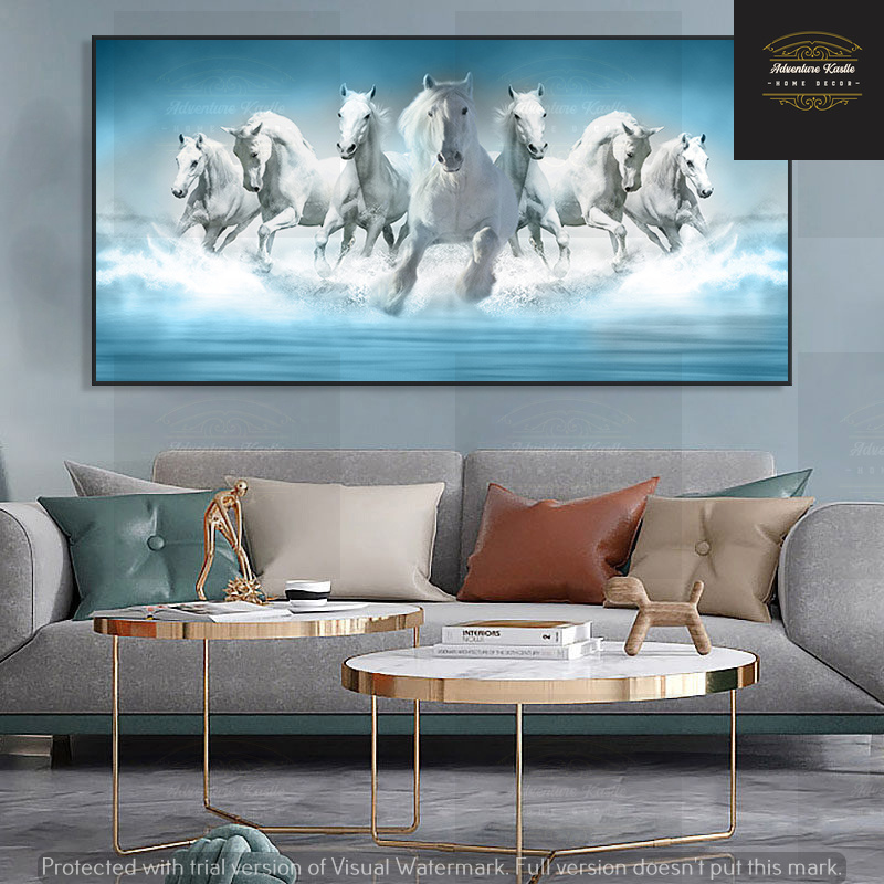 Crystal Porcelain 5D Wall Art, 7 Running Horses Splashing Water