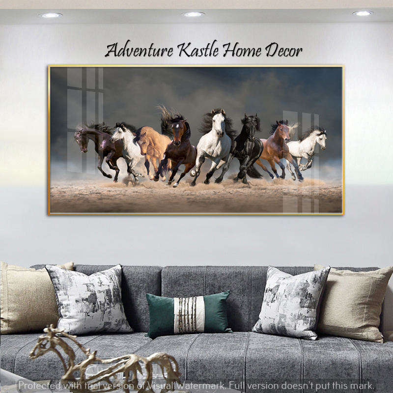Black Brown White Running 8 Horses, Crystal Porcelain 3D Wall Art