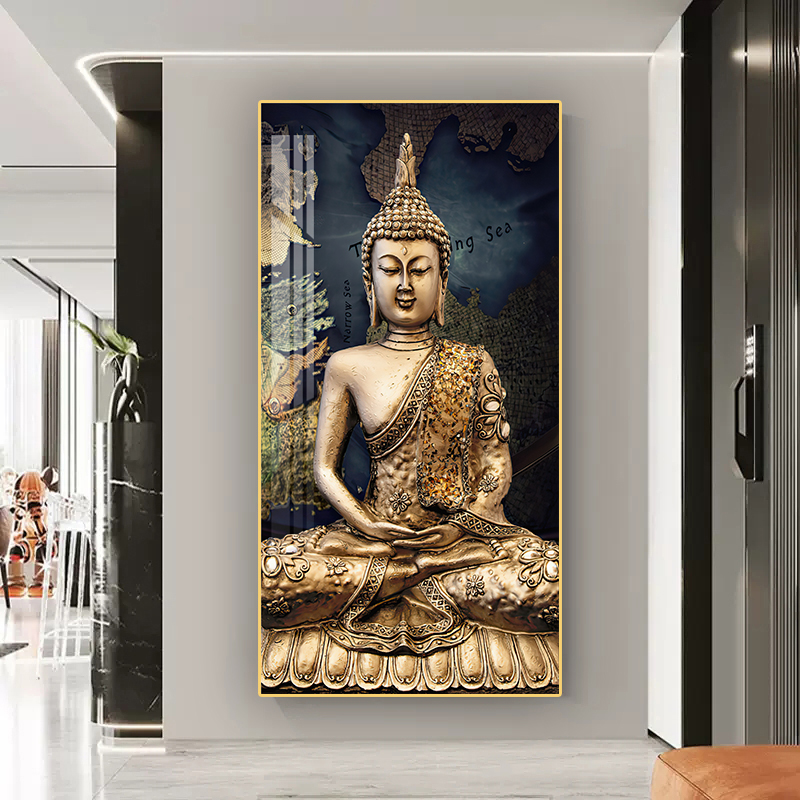 Meditating Golden Buddha, Crystal Porcelain 5D Diamonds Wall Art