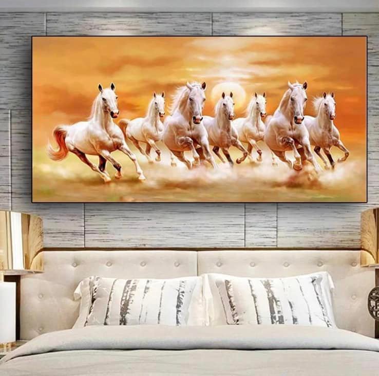 Crystal Porcelain 5D Wall Art, 7 Running Horses Sunrise
