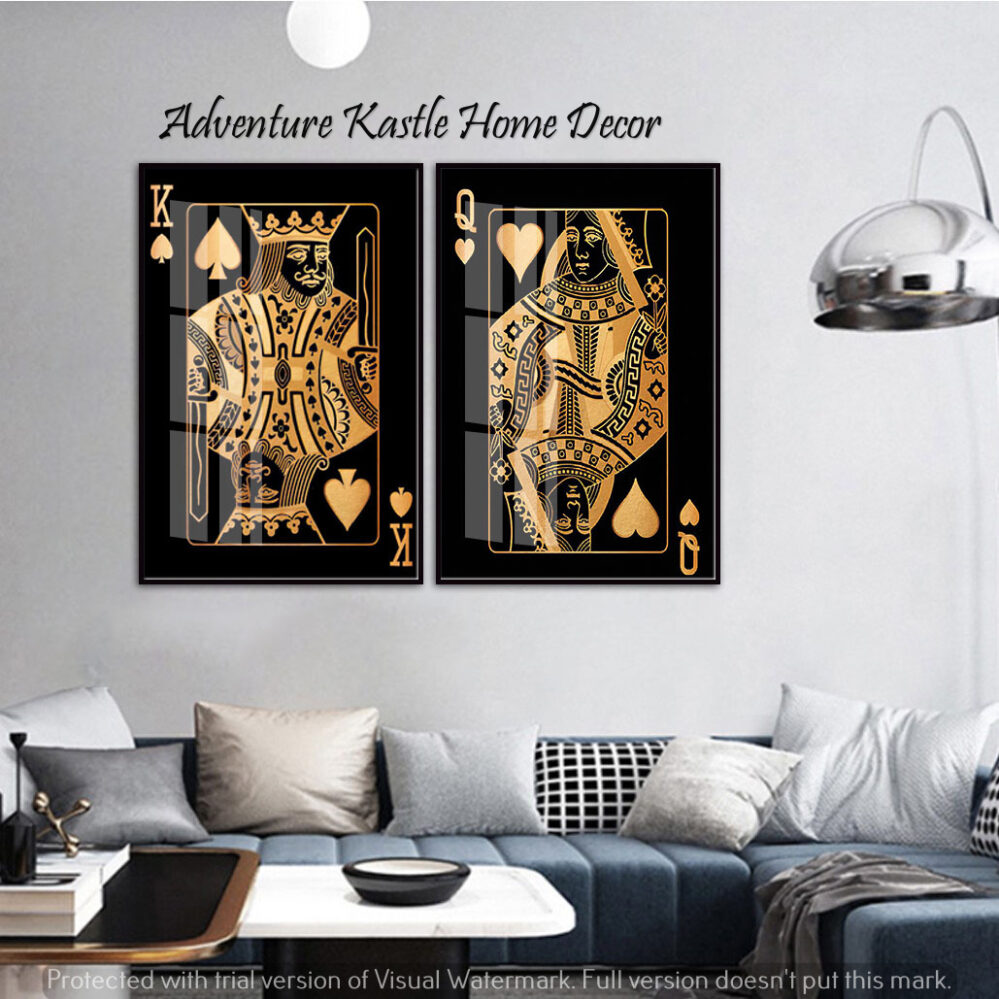 Gold King & Queen of Hearts, Cards Crystal Porcelain 5D Diamonds Wall Art