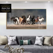 Black Brown White Running 8 Horses, Crystal Porcelain 3D Wall Art