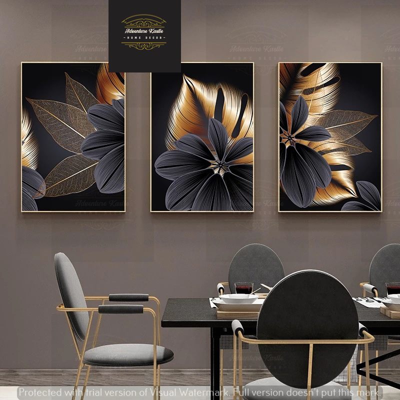 Crystal Porcelain 5D Wall Art, Golden Leaves Abstract Design