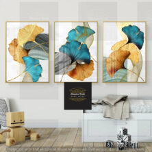 Crystal Porcelain 5D Wall Art, Multi Colour Ginko Leaves Abstract