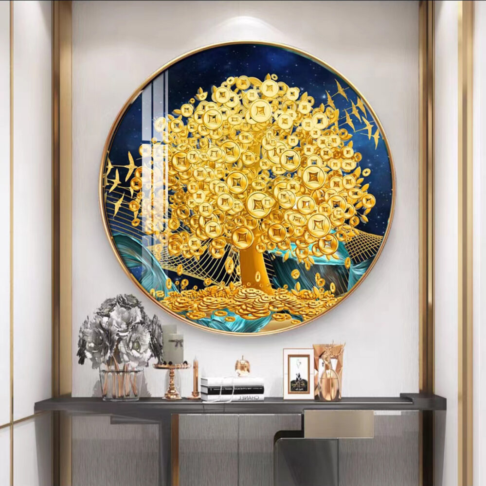 Crystal Porcelain 5D Wall Art, Golden Good Luck Tree Of Life