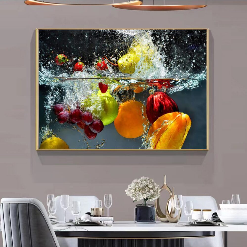 Crystal Porcelain 5D Wall Art, Fruits Water Splash Dining Room Wall Art