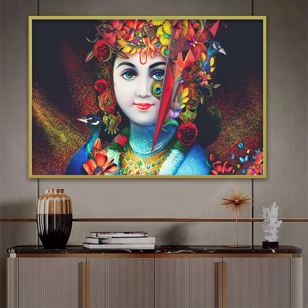 Crystal Porcelain 5D Wall Art, Colourful Vibes Krishna Peacock feather