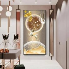 Crystal Porcelain 5D Wall Art, Golden Deer View