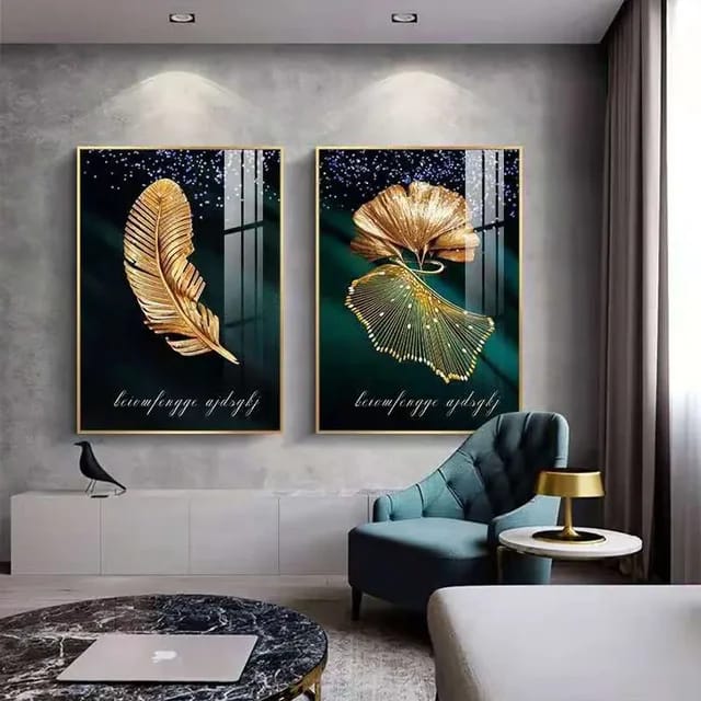 Crystal Porcelain 5D Wall Art Set of Two Golden Leaves