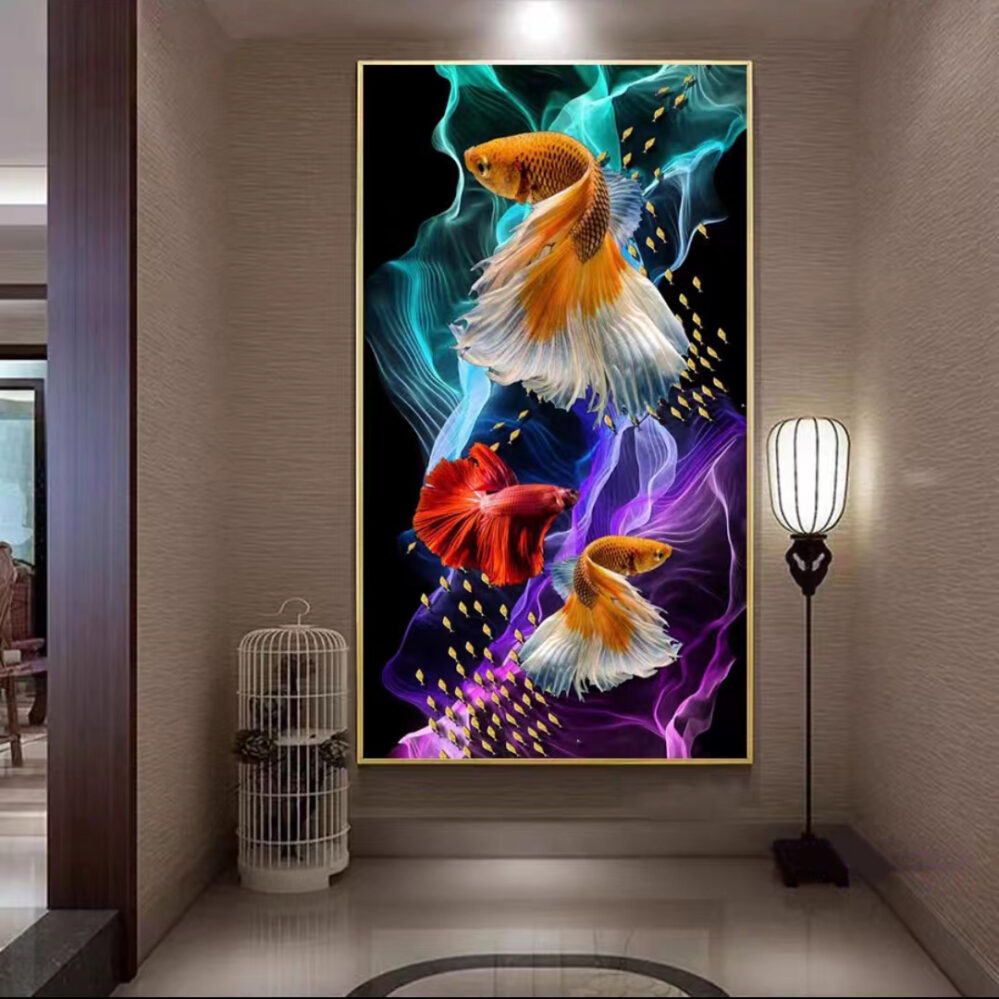 Crystal Porcelain 5D Wall Art, Feng Shui Multicolour Fish Wall Art