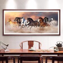 7 Running Horses in Dirt Vaastu, Crystal Porcelain 3D Wall Art