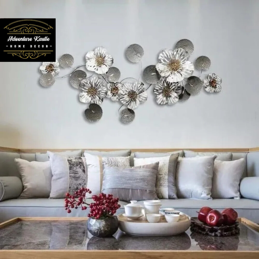 Silver Copper Flowers Modern Luxury Look 3D Metal Wall Art