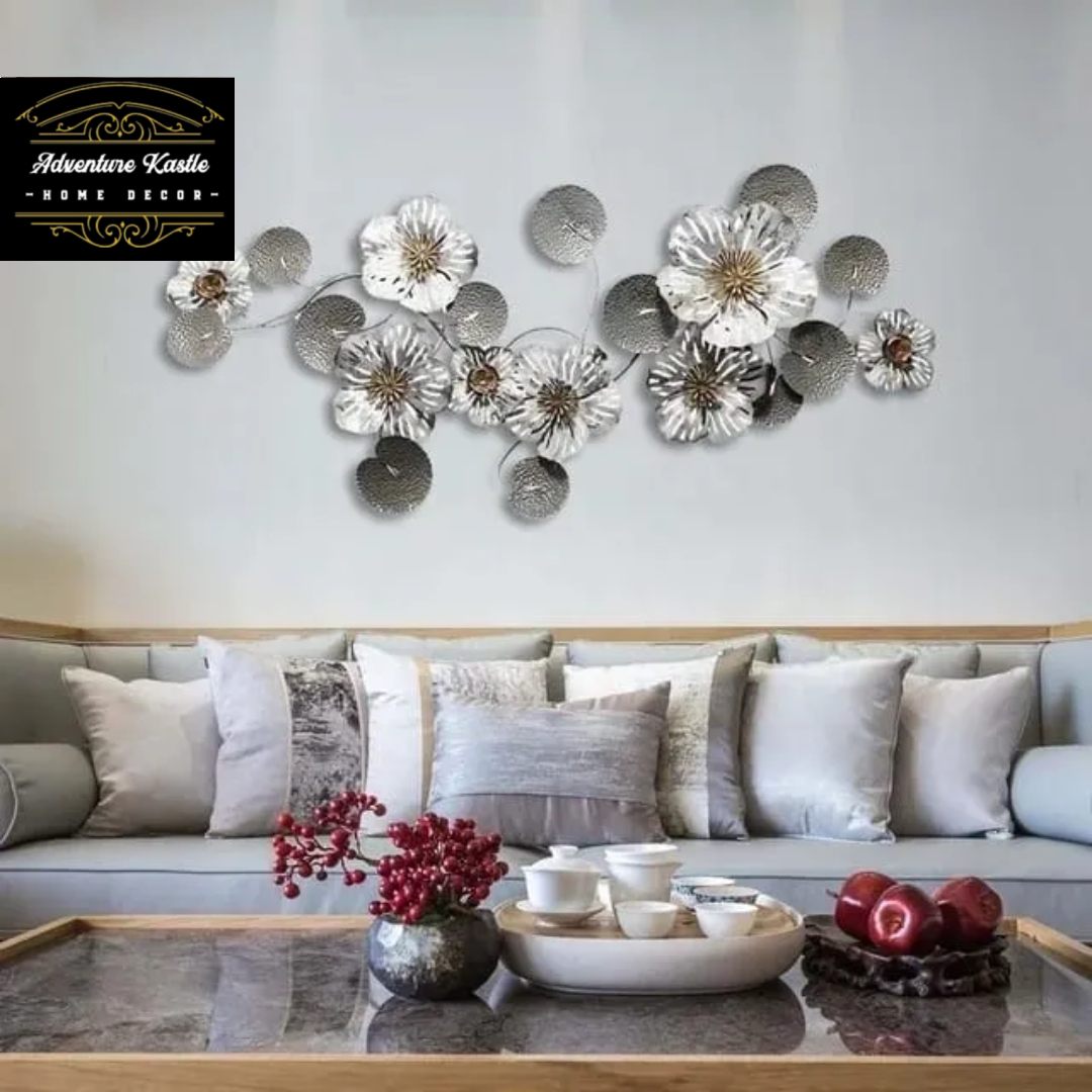 Silver Copper Flowers Modern Luxury Look 3D Metal Wall Art - Adventure ...