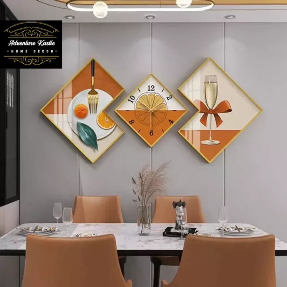 Set of Three 3D Wall Art Clock Combination Dining Area Decor