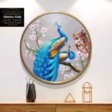 Round Shape Crystal Porcelain 5D Wall Art Elegant Peacock Pair