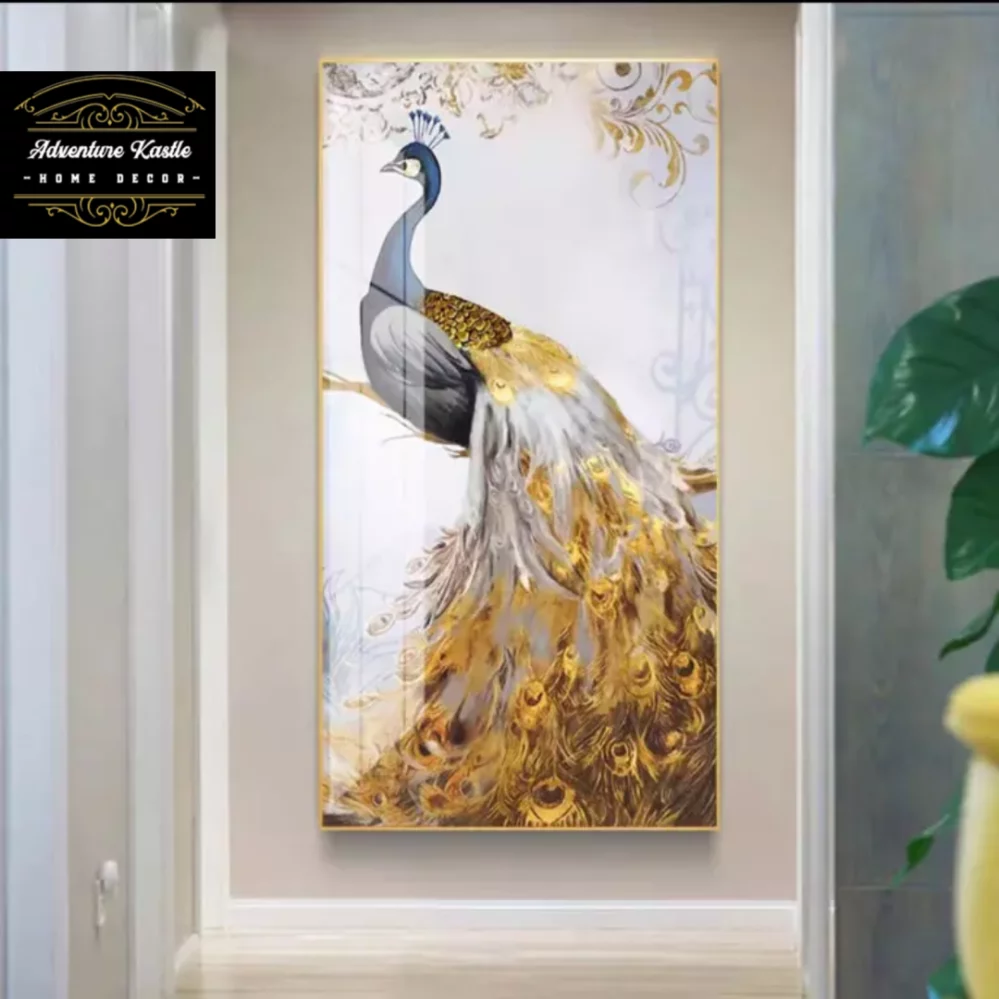 Crystal Porcelain 5D Wall Art Golden Colorful Elegant Peacock