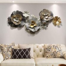 Modern Luxury Look 3D Metal Wall Art Golden Brown Flowers