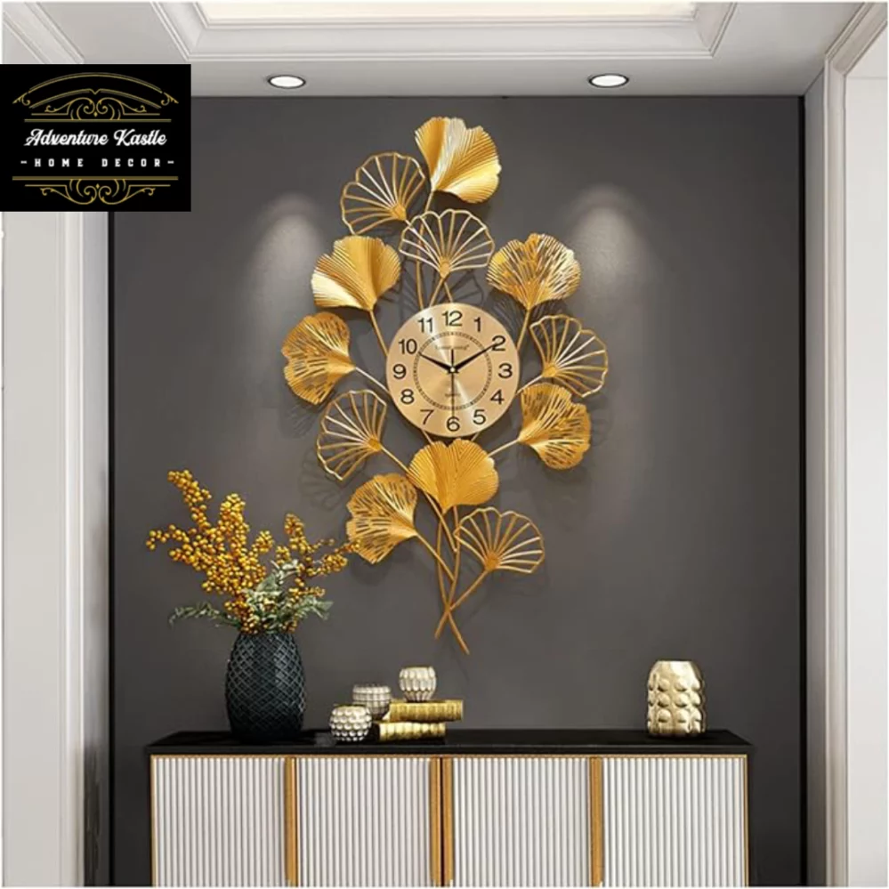 Ginkgo Leaf Design Portrait Style 3D Metal Wall Clock