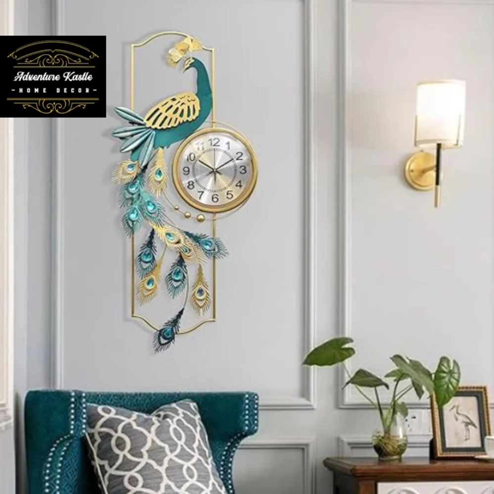 Luxury Look Peacock and Butterflies 3D Metal Wall Clock