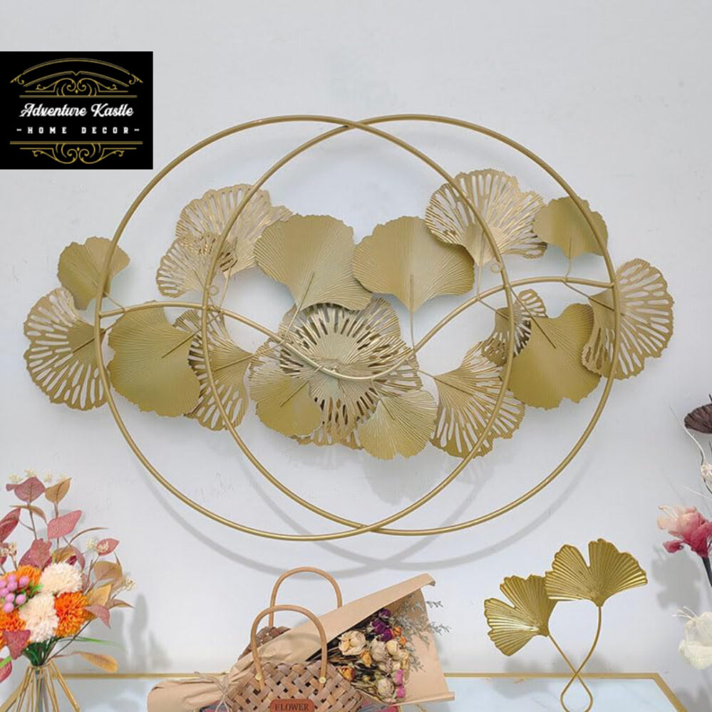 Luxury Modern Golden and Green Teal Flowers, 3D Metal Wall Art