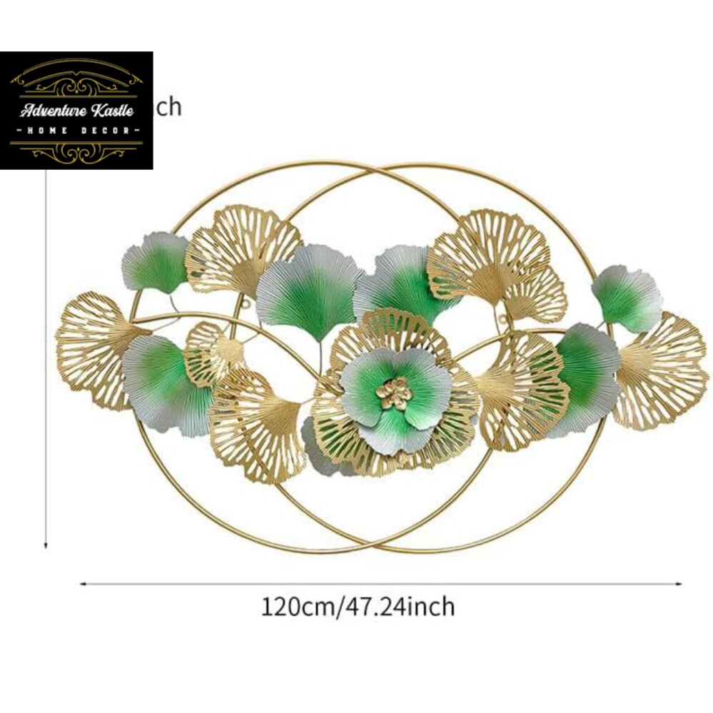 Luxury Modern Golden and Green Teal Flowers, 3D Metal Wall Art