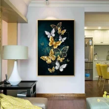 Crystal Porcelain 3D Wall Art Golden White Butterflies