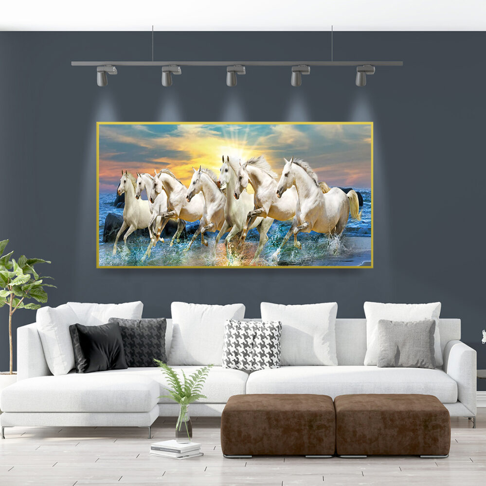 Sunset Seven Horse Acrylic Painting Crystal porcelain 3D Wall Art