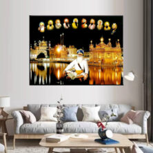 Baba Deep Singh With 10 Guru And Golden Temple Stretched Canvas Wall Painting