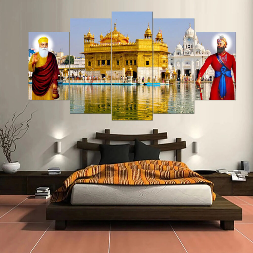 Golden Temple Sikh Religious Stretched 5 Piece Canvas Painting